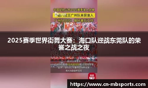 2025赛季世界街舞大赛：海口队迎战东莞队的荣誉之战之夜